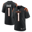 Men's Cincinnati Bengals Ja'Marr Chase #1 Black 2021 NFL Draft First Round Pick No. 5 Game Jersey