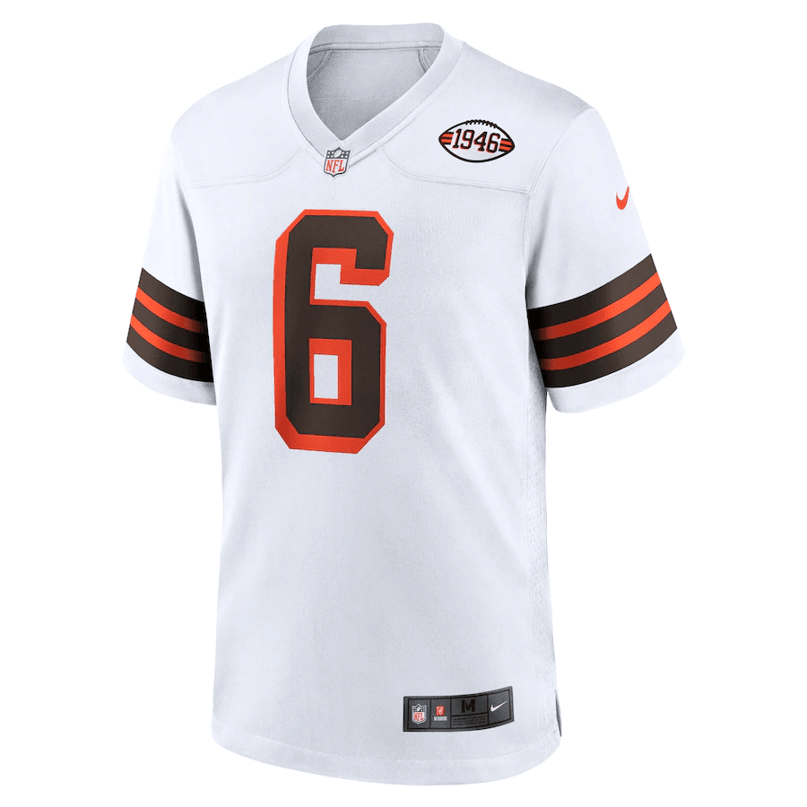 Men's Cleveland Browns Baker Mayfield #6 White 1946 Collection Alternate Game Jersey