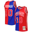 Dennis Rodman Detroit Pistons Mitchell & Ness Hardwood Classics 1988-89 Split Swingman Jersey - Blue/Red