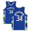 Giannis Antetokounmpo Milwaukee Bucks Autographed Blue Nike 2022-23 City Edition Authentic Jersey