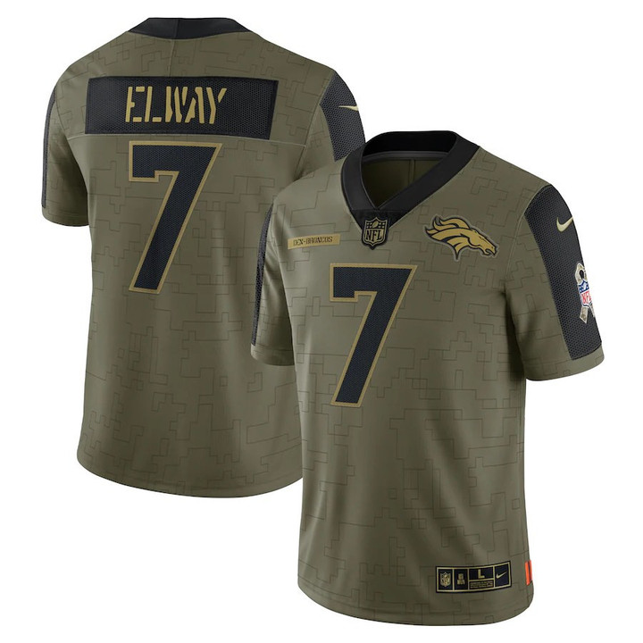 Men�s Denver Broncos John Elway Olive 2021 Salute To Service Limited NFL Jersey