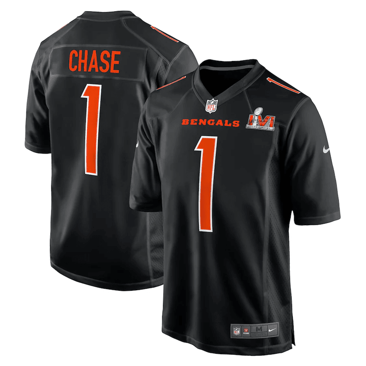 Men's Cincinnati Bengals Ja'Marr Chase #1 Black Super Bowl LVI Bound Game Fashion Jersey