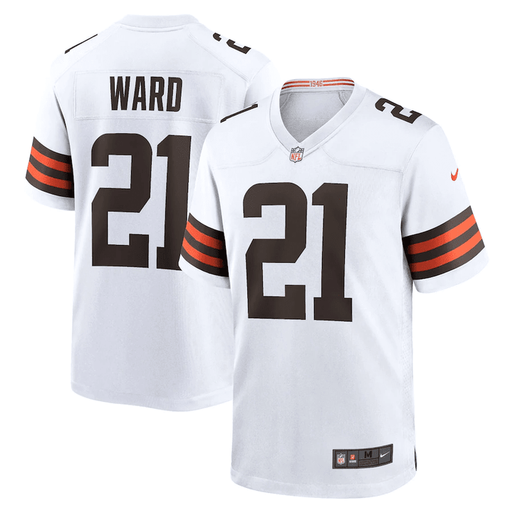 Mens Cleveland Browns Denzel Ward #21 White Game Road Jersey