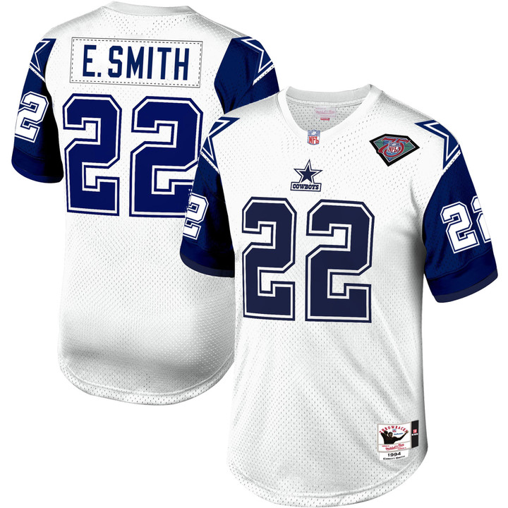 Men's Dallas Cowboys Emmitt Smith Mitchell & Ness White/Navy 1994 Authentic Retired Player Jersey