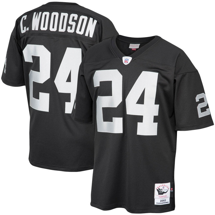 Men's Mitchell & Ness Charles Woodson Black Las Vegas Raiders 2002 Authentic Throwback Retired Player Jersey