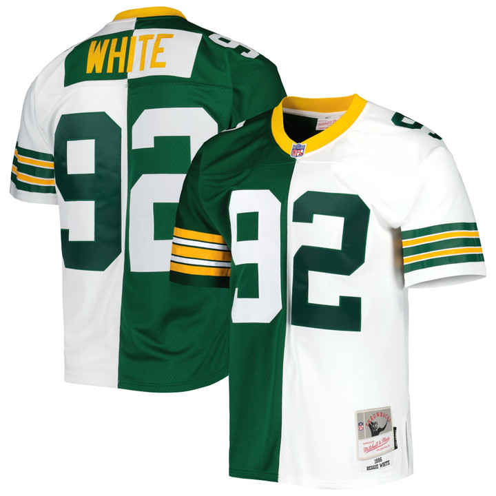 Men's Mitchell & Ness Reggie White Green/White Green Bay Packers 1996 Split Legacy Replica Jersey