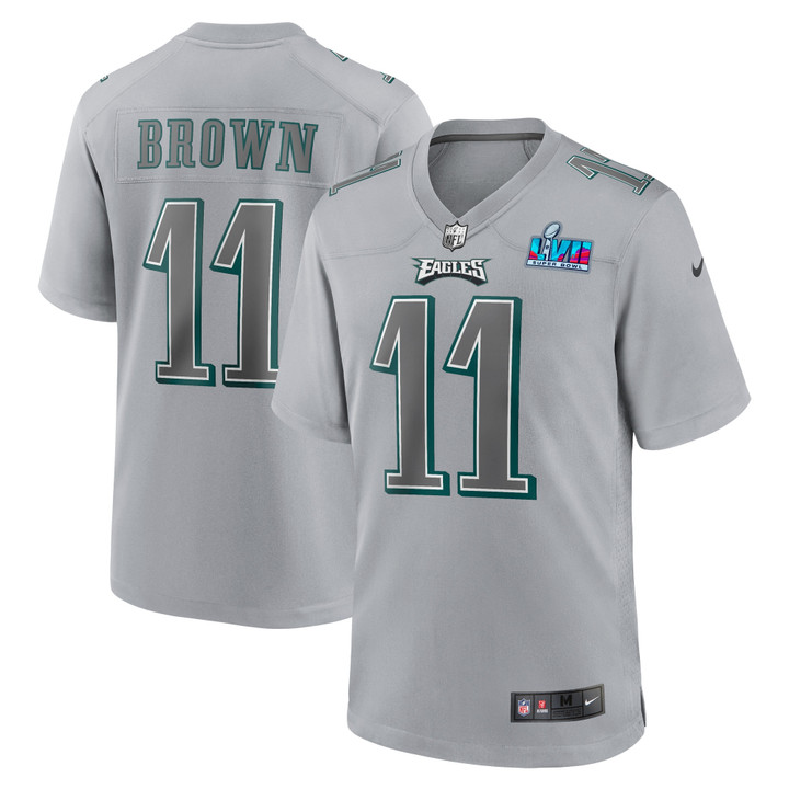 Men's Nike A.J. Brown Gray Philadelphia Eagles Super Bowl LVII Patch Atmosphere Fashion Game Jersey