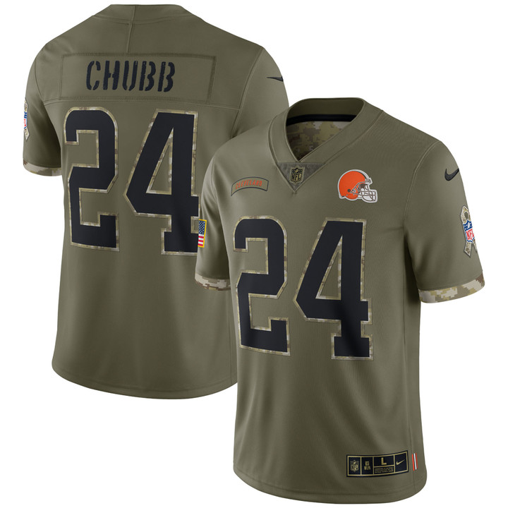 Men's Nike Nick Chubb Olive Cleveland Browns 2022 Salute To Service Limited Jersey