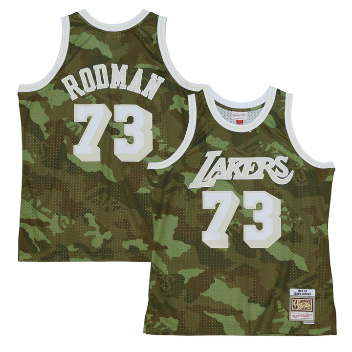 Dennis Rodman Los Angeles Lakers Mitchell & Ness Hardwood Classics 1998-99 Ghost Green Swingman Jersey - Camo