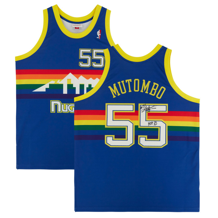 Dikembe Mutombo Blue Denver Nuggets Autographed Mitchell & Ness NBA 75th Anniversary Authentic Jersey with "HOF 15" Inscription