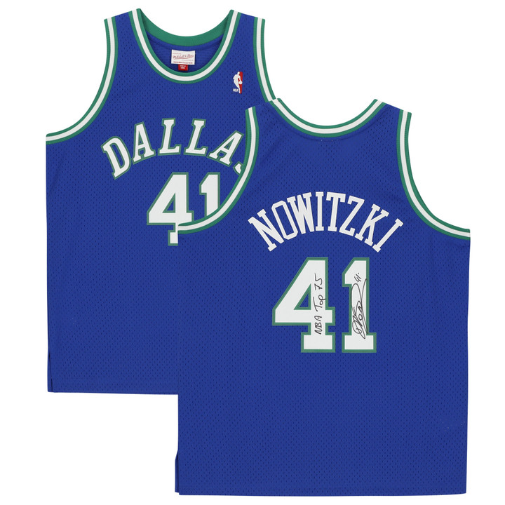 Dirk Nowitzki Blue Dallas Mavericks Autographed Mitchell & Ness Hardwood Classics 1998-99 Swingman Jersey with ''NBA Top 75'' Inscription
