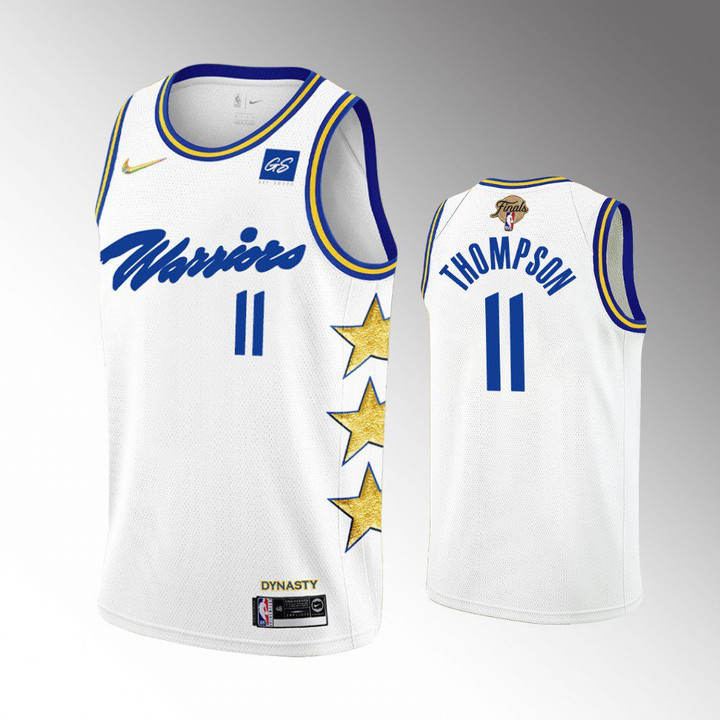 Hot New Arrivals! #11 Klay Thompson Golden State Warriors White Earned Edition Championship Jersey