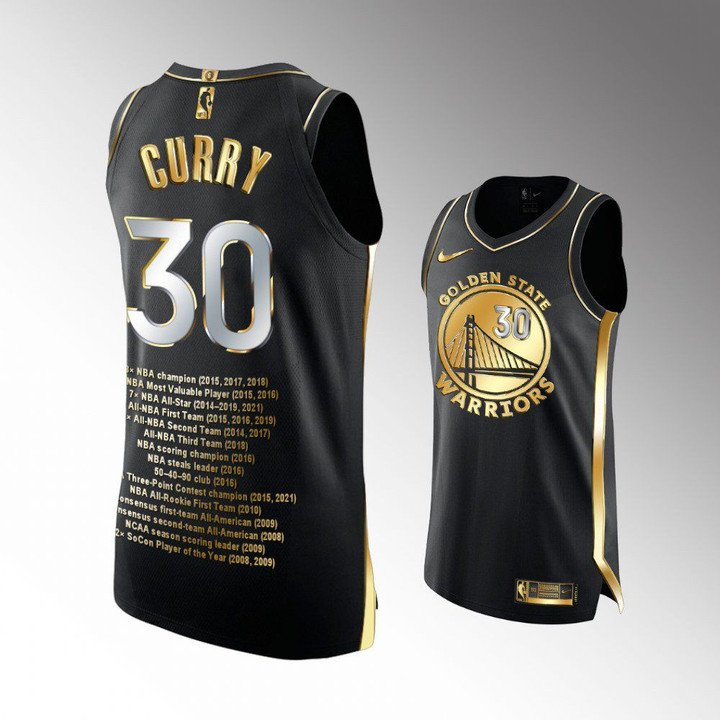 Hot New Arrivals! Golden State Warriors Stephen Curry NBA Record Setter Golden Authentic Black Jersey