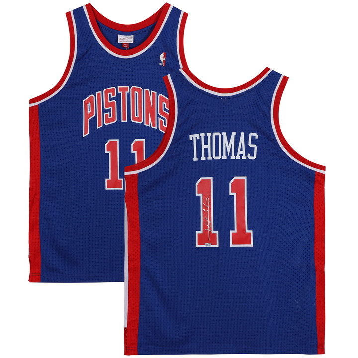 Isiah Thomas Detroit Pistons Autographed Blue Mitchell and Ness Hardwood Classic Swingman Jersey