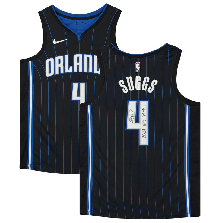 Jalen Suggs Orlando Magic Autographed Black Nike 2021 Swingman Jersey with "2021 #5 Pick" Inscription