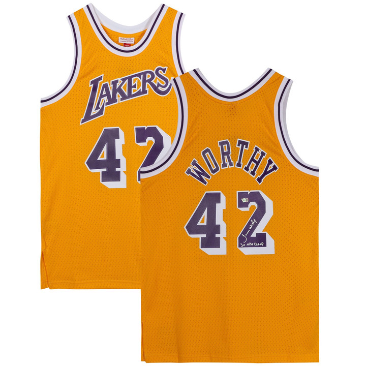 James Worthy Los Angeles Lakers Autographed Mitchell and Ness Gold 1984-1985 Swingman Jersey with "3x NBA Champ" Inscription