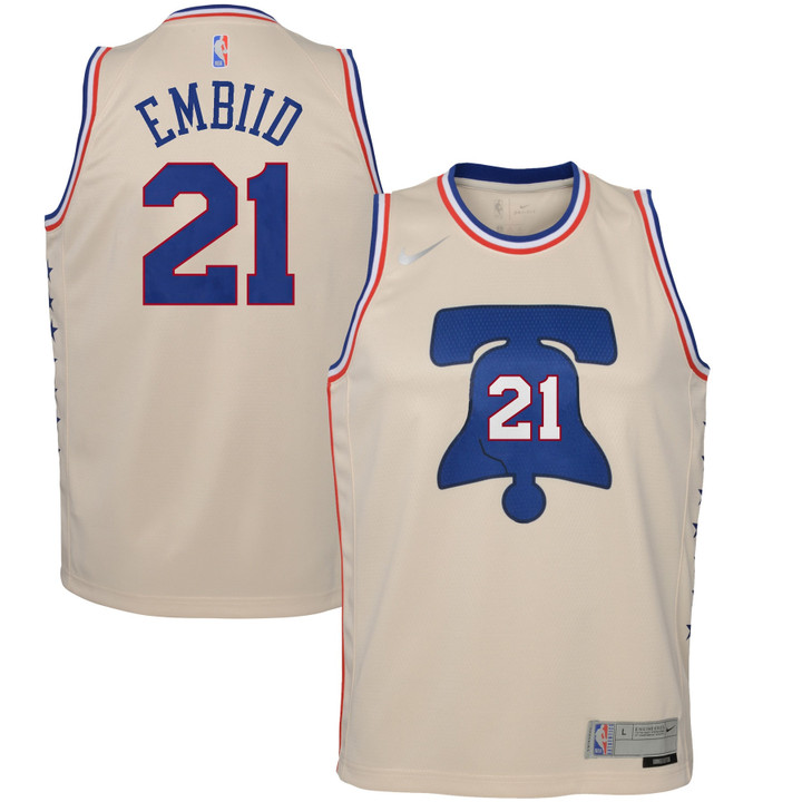 Joel Embiid Philadelphia 76ers Nike Youth 2020/21 Swingman Player Jersey Cream - Earned Edition
