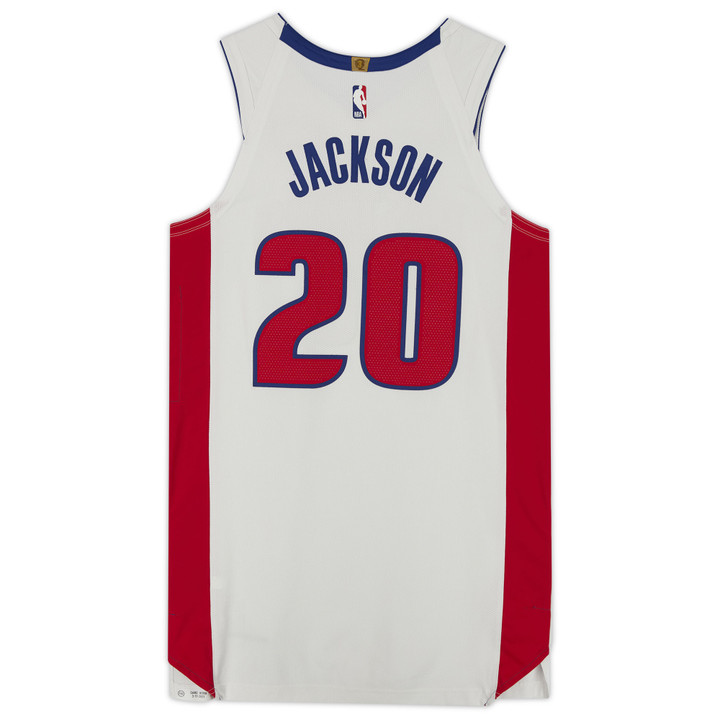 Josh Jackson Detroit Pistons Game-Used #20 White Jersey vs. Charlotte Hornets on March 11 and vs. Brooklyn Nets on March 13 2021 - Size 48+6