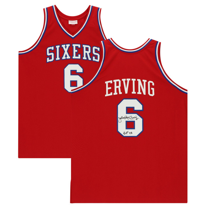 Julius Erving Philadelphia 76ers Autographed Mitchell and Ness Authentic Jersey with "HOF 93" Inscription