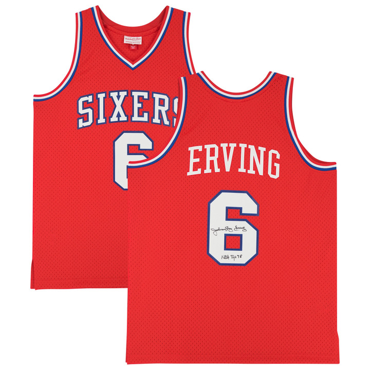 Julius Erving Red Philadelphia 76ers Autographed Mitchell & Ness 1982-83 Swingman Jersey with "NBA Top 75" Inscription