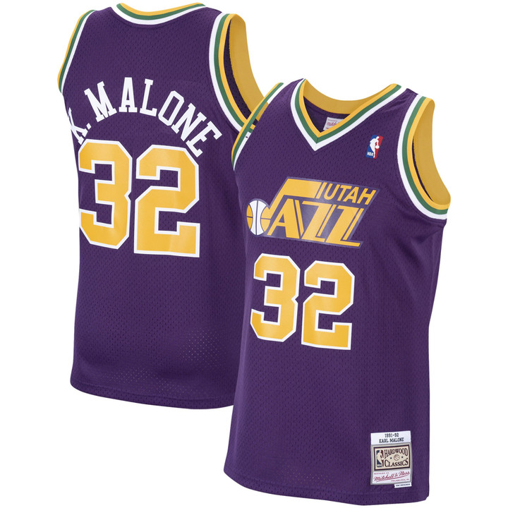 Karl Malone Utah Jazz Mitchell & Ness 1991-92 Hardwood Classics Swingman Jersey - Purple
