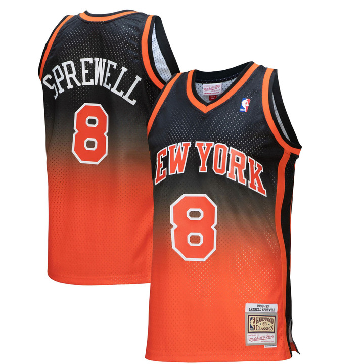 Latrell Sprewell New York Knicks Mitchell & Ness 1998/99 Hardwood Classics Fadeaway Swingman Player Jersey - Orange/Black