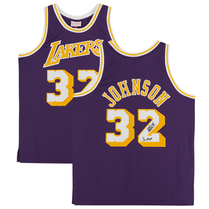Magic Johnson Los Angeles Lakers Autographed Purple Mitchell & Ness Hardwood Classics 1984 Replica Jersey with "3X MVP" Inscription