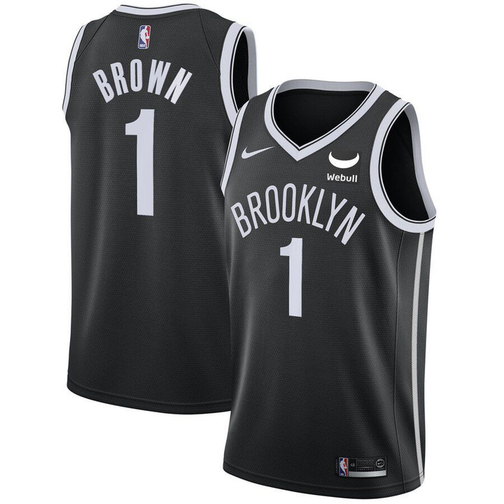 Men's Brooklyn Nets Bruce Brown Nike Black Swingman Badge Player Jersey - Icon Edition