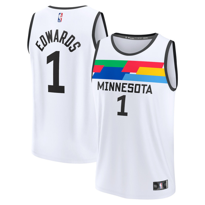 Men's Fanatics Branded Anthony Edwards White Minnesota Timberwolves 2022/23 Fastbreak Jersey - City Edition