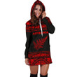 Aotearoa Silver Fern Hoodie Dress Red - Amaze Style™