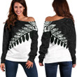 New Zealand Silver Fern Off Shoulder Sweater Black White K4 - Amaze Style™-WOMENS OFF SHOULDER SWEATERS