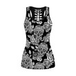 Skull flower tattoos legging + hollow tank combo outfit - Amaze Style™-Apparel