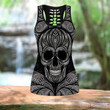 Skull Maori tattoo tank top & leggings outfit for women PL03082001 - Amaze Style™-Apparel