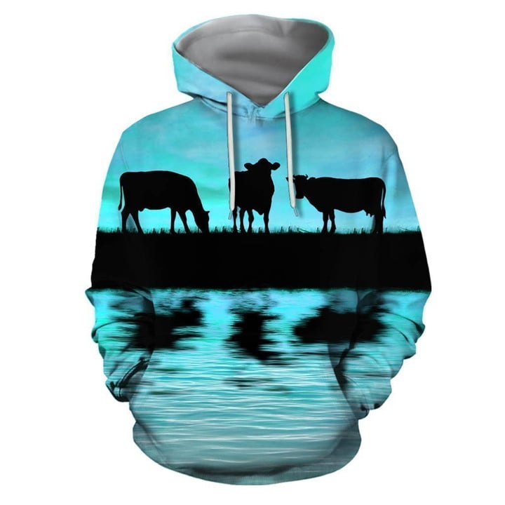 Sunset and Cow Blue Backgroud Hoodie - Amaze Style™-Apparel