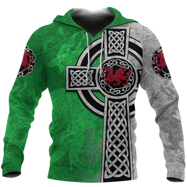 Wales Hoodie - Celtic Cross Welsh Dragon PL - Amaze Style™