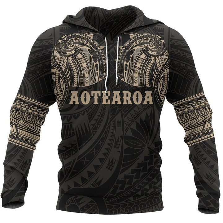 Aotearoa Maori Tattoo All Over Hoodie Gold NVD - Amaze Style™-Apparel