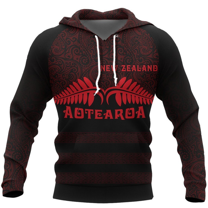 Aotearoa New Zealand Silver Fern Maori Hoodie Red PL138 - Amaze Style™