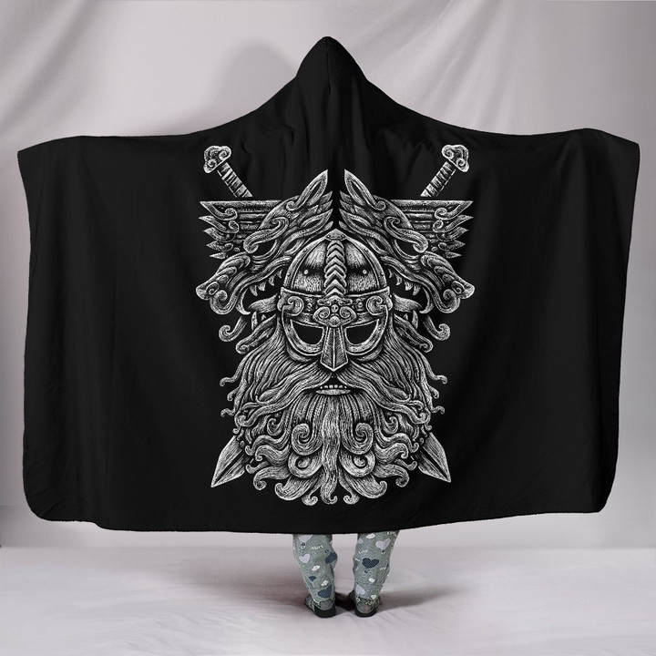 Viking Hooded Blanket Norse God Odin Wolfs Swords PL082 - Amaze Style™