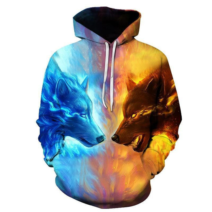Ice and Fire Wolves Native American Design 3D Hoodies NVD1302 - Amaze Style™-Apparel