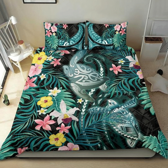 Turtles love bedding set hibiscus with palm leaves - Amaze Style™-Bedding