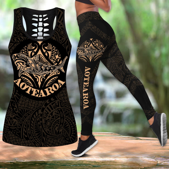 Combo maori shark tattoo tank top & leggings outfit for women HHT17072001 - Amaze Style™-Apparel