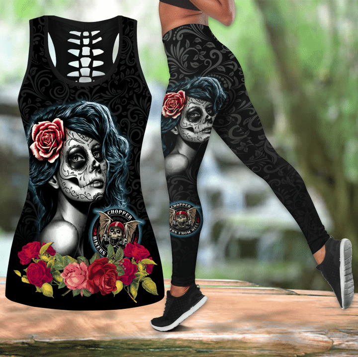 Skull Girl Biker Legging + hollow tank combo outfit - Amaze Style™