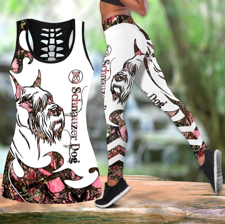 Schnauzer Dog tattoos combo outfit legging + hollow tank for women PL - Amaze Style™-Apparel