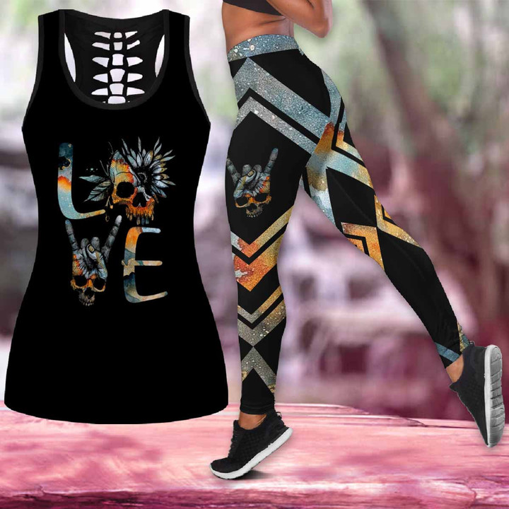 Love Skull Tattoo  Combo Tank top Legging Outfit for women PL280308 - Amaze Style™-Apparel