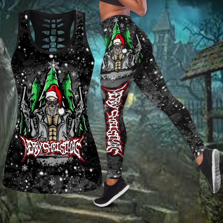 Merry Chrismas and Happy new yeah skull santa legging + hollow tank combo outfit HHT15082003 - Amaze Style™-Apparel