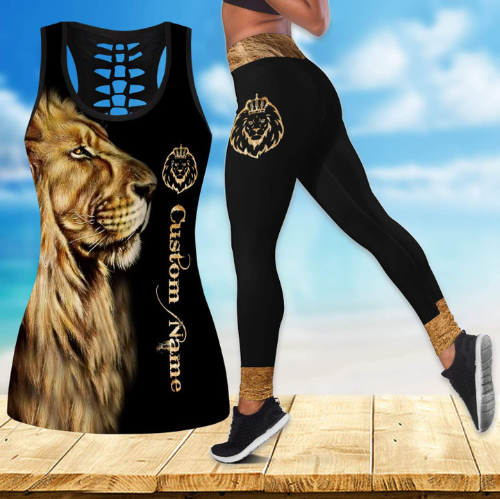 Customize Name King Lion 3D All Over Printed Legging + Hollow Tank Combo - Amaze Style™