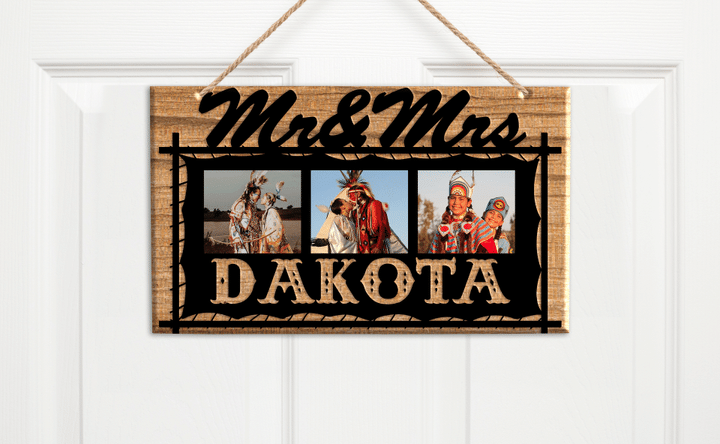 Mr&Mrs Native American Symbols Of Love Customized 3D All Overprinted Rectangle Wood Sign 