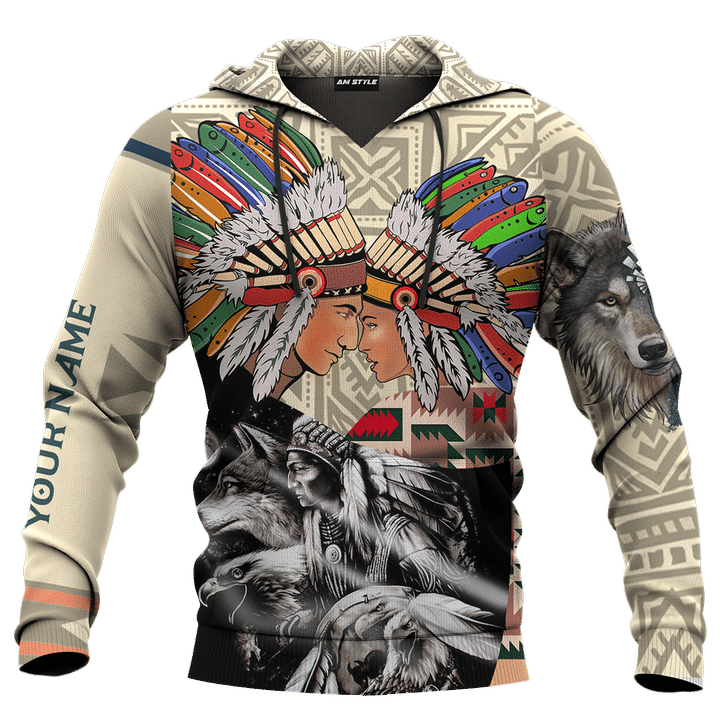 Native American With Wolf Symbols Of Love Tribal Pattern Customized 3D All Over Printed Shirt - 
