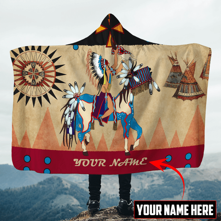 Native American Indian Horse Ledger Art Customized 3D All Over Printed Hooded Blanket - 