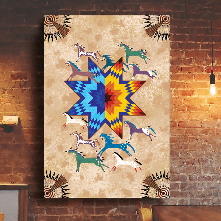 Native American Indian Horse With Native Star Ledger Art Customized 3D All Over Printed Canvas - 